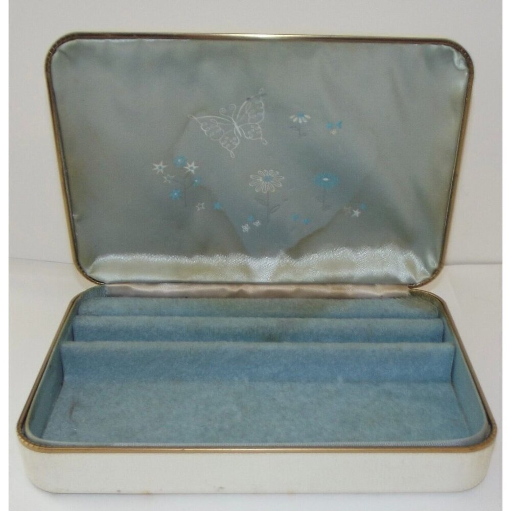 Vintage Jewelry Box Butterflies Off-White Travel Farrington 1950s Flowers Texol